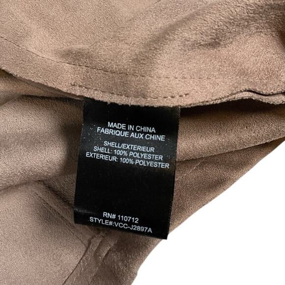Vigoss Brown Faux Leather Suede Drape Front Moto Size Small Side Zip Casual - Picture 8 of 13